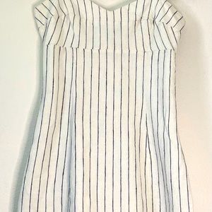 Striped white sheen dress XS and floral off shoulder black dress.